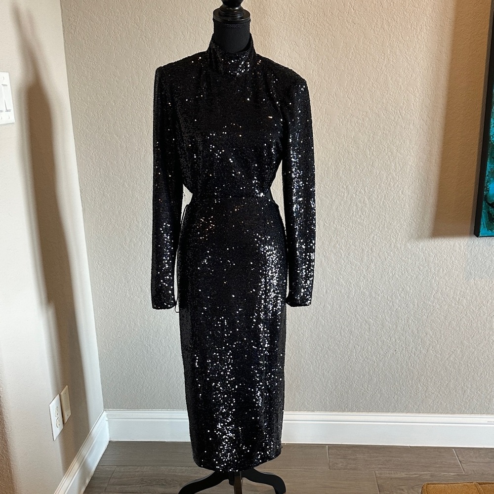 Cinq à Sept Black Sequin Long Sleeve Dress